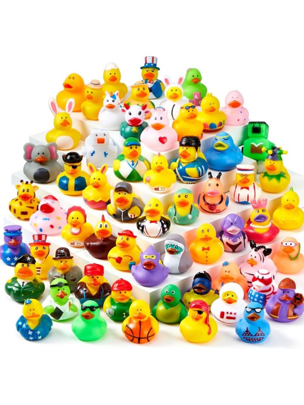 240 Assorted Rubber Ducks Bulk Set with Mesh Bag - Fun Bath & Pool Toys, Party